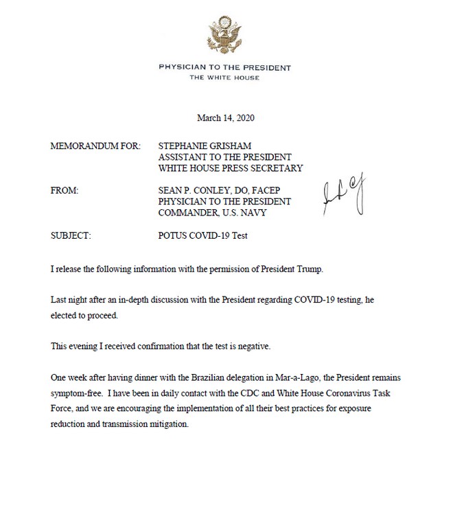 حسم الجدل.. هذه صورة نتيجة فحص ترمب حول كورونا