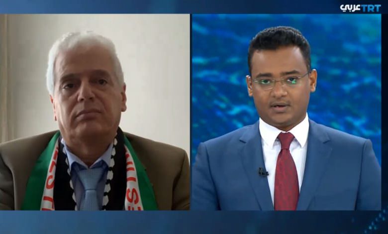 الدكتور احمد محيسن المتحدث الرسمي باسم المؤتمر الشعبي لفلسطينيي الخارج في مداخلة على قناة تي آر تي العربية