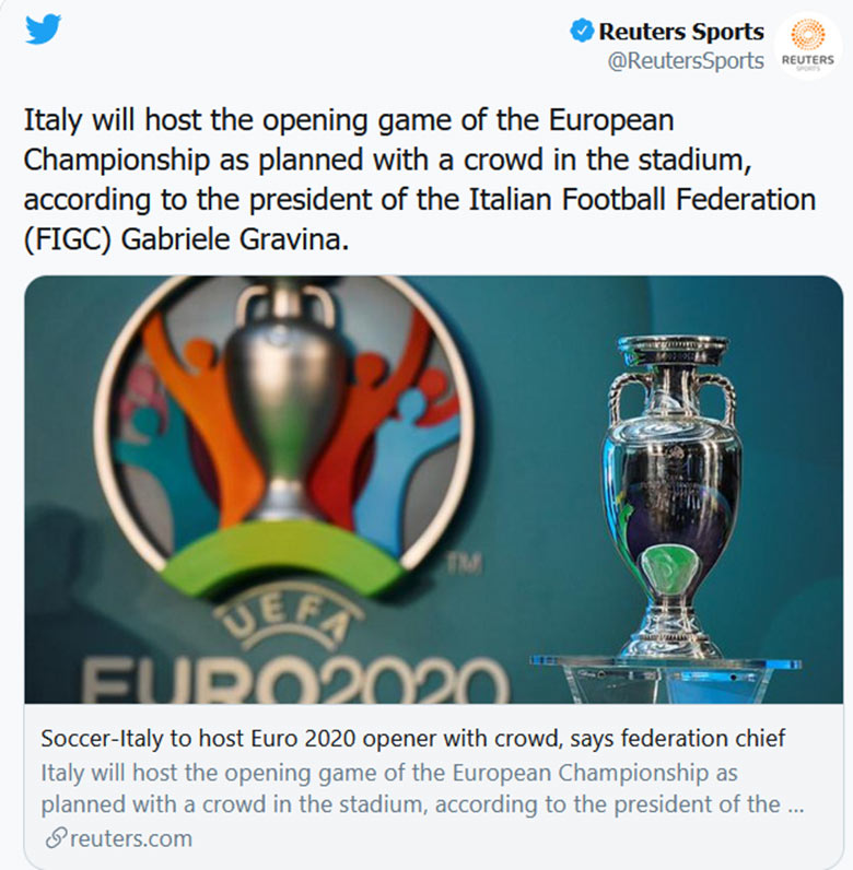 إيطاليا تسمح بحضور جماهيري في المباراة الافتتاحية لبطولة الأمم الأوروبية